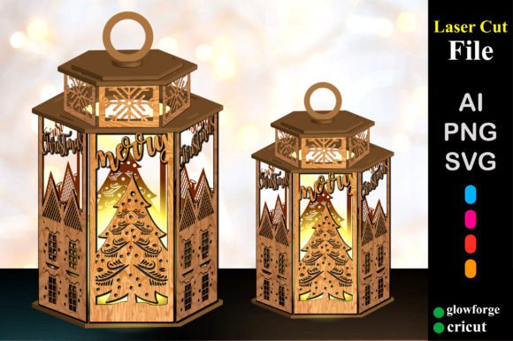3D SVG Christmas Tree Lampshade Lantern for Design Projects