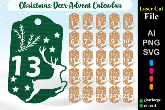 Christmas Deer Advent Countdown Tags 3D SVG