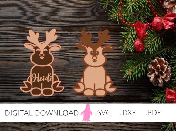 Custom Name Reindeer Christmas Ornament 3D SVG