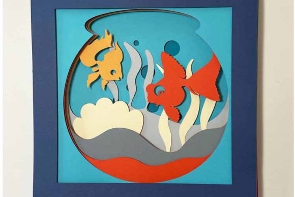 Cute Fishbowl Shadow Box: A 3D SVG Graphic for Animal-Themed Branding