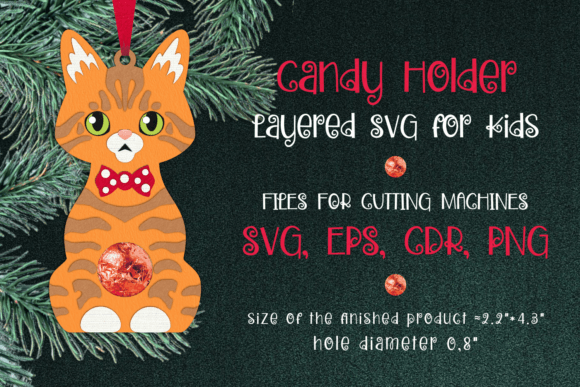 Ginger Tabby Cat Christmas Candy Holder 3D SVG