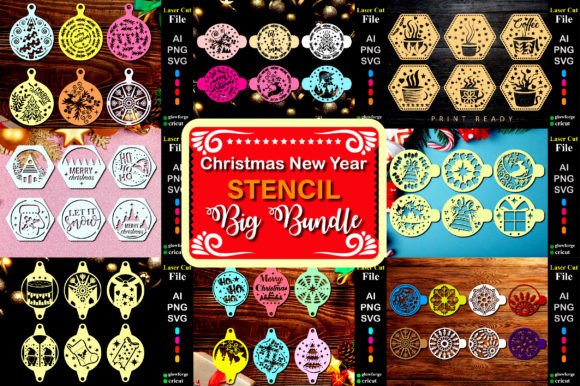 New Year Christmas Stencil Big Bundle