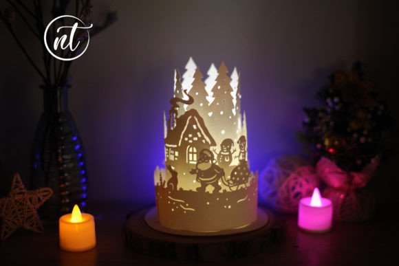 Paper Lanterns Santa Claus and Snowman 3D SVG